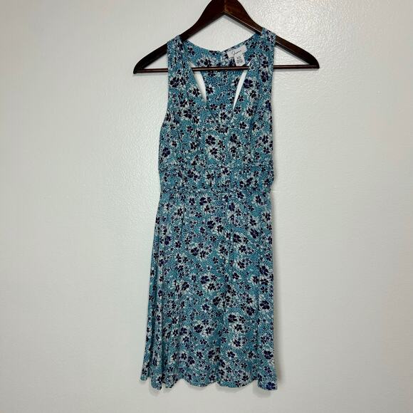 JAPNA Floral Dress XS Womens Blue Flowers Racer Back Cover Up Summer Cottage - Picture 1 of 13